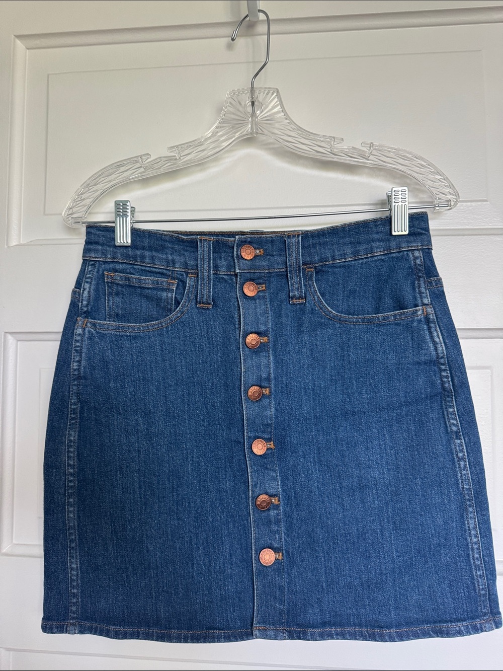 Classic Button-Front Denim Skirt in Blue